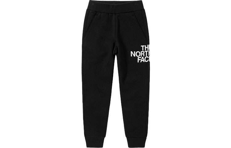THE NORTH FACE Knitted Sweatpants Logo Print Fleece Lined Elastic Cuff Black Kids'