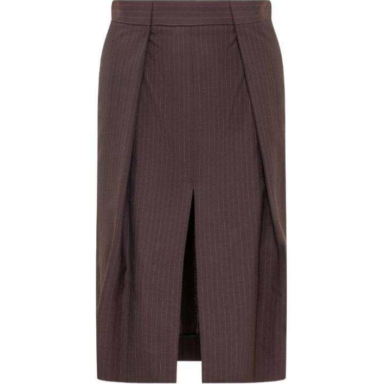 Victoria Beckham Pinstriped Front Slit Midi Skirt
