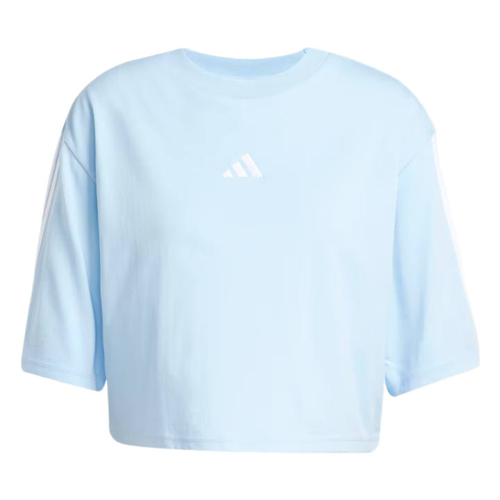 Adidas Adidas ESSENTIALS3 Stripes Drop Shoulder Sleeve T Shirt Women's Blue