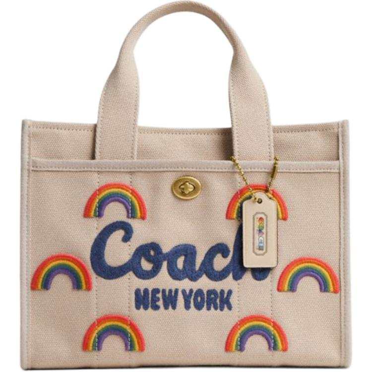 COACH Canvas With Satin Tote Bag, Shopping Bag, Shoulder Bag, Crossbody Bag, Handbag Medium Women's Natural