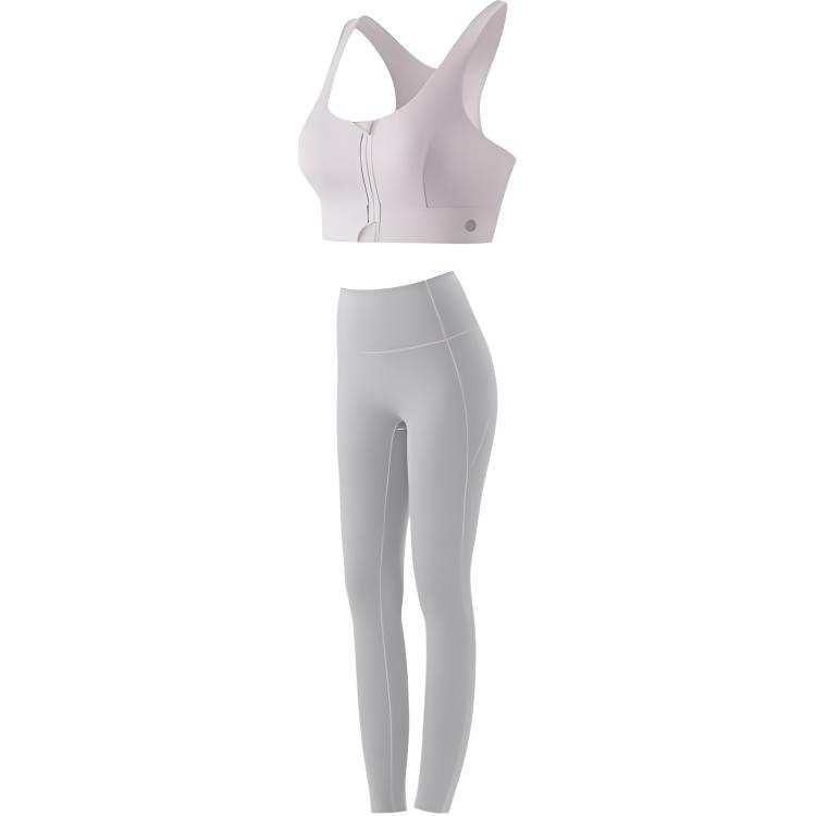 361° Fitness Sets Women's Yoga Set Feather Gray Top + Gray Yoga Pants U Neck Moderate