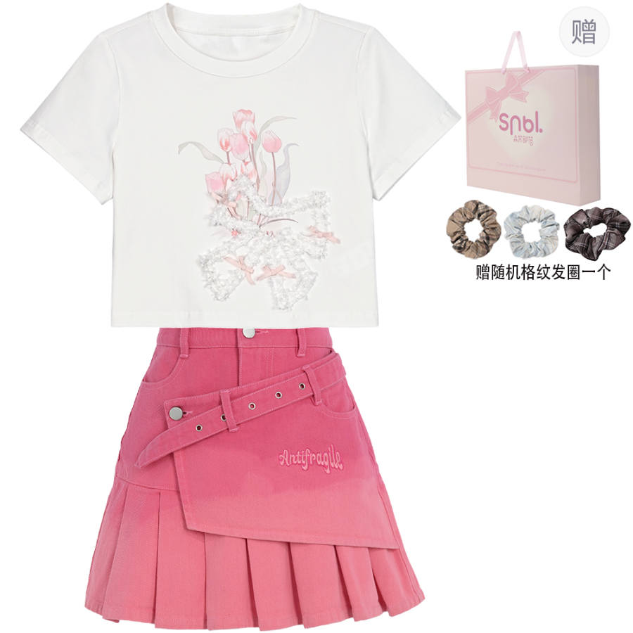 SNBL Two Piece Skirt Sets Women's Crew Neck Moderate Short