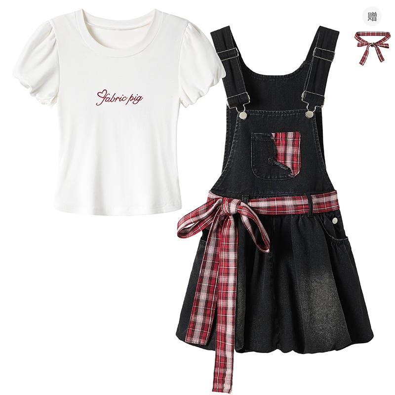 FABRIC PIG Two Piece Skirt Sets Women's Crew Neck Moderate Short Skirt