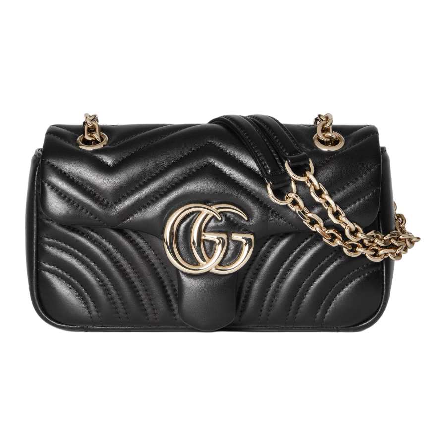 GUCCI GG Marmont Lambskin Shoulder Bag Small Women's Black
