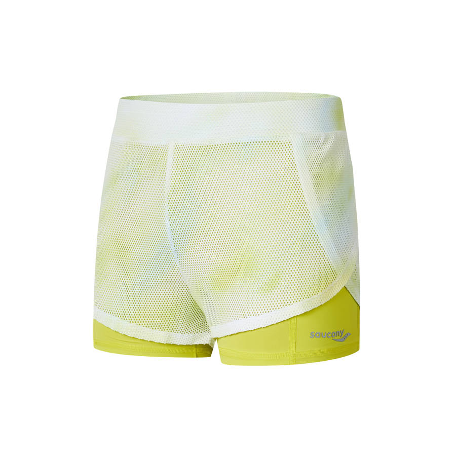 Saucony Sports Shorts Women's Yellow Green Blended Combo