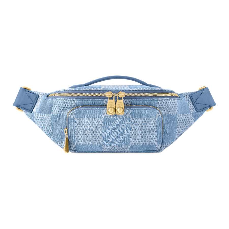 LOUIS VUITTON RUSH 3D Cotton Canvas, Leather Trim Fanny Pack Men's Denim Blue