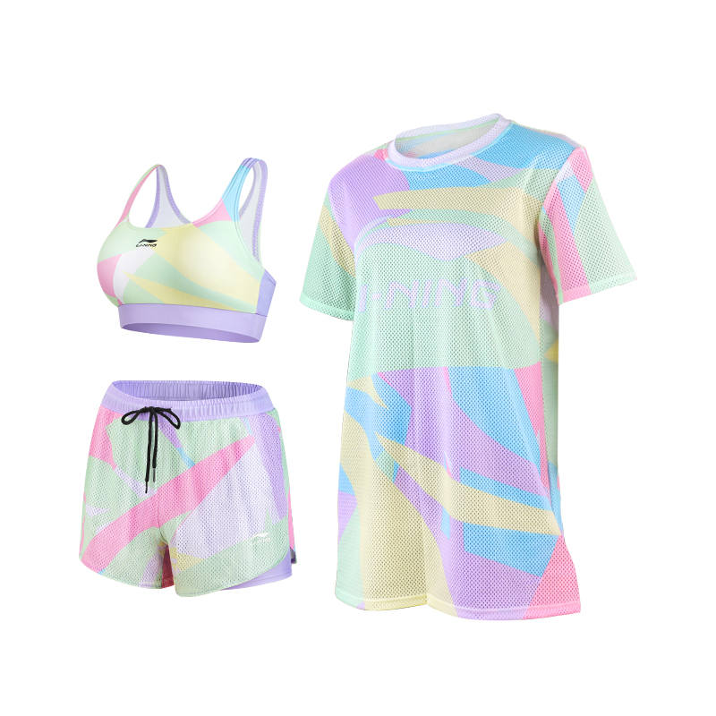 Li-Ning Li Ning Two Piece Swimsuit Women's Pink Floral Swimsuit Set