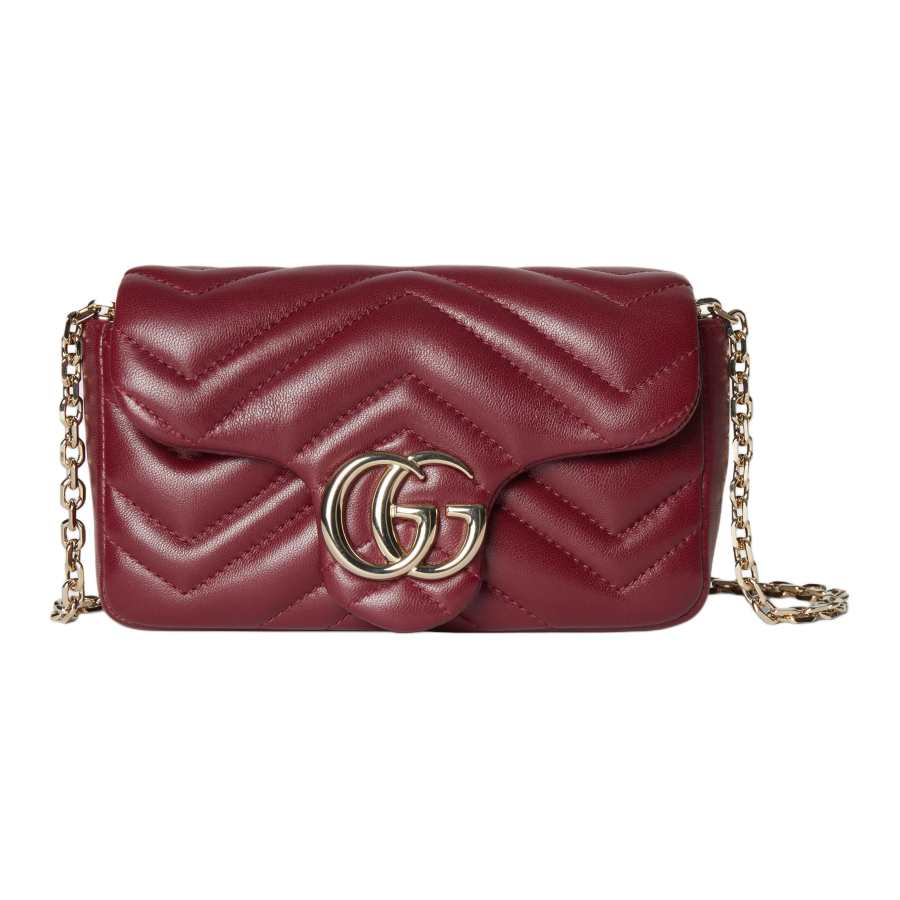 GUCCI GG Marmont Lambskin Shoulder Bag Mini Women's Burgundy