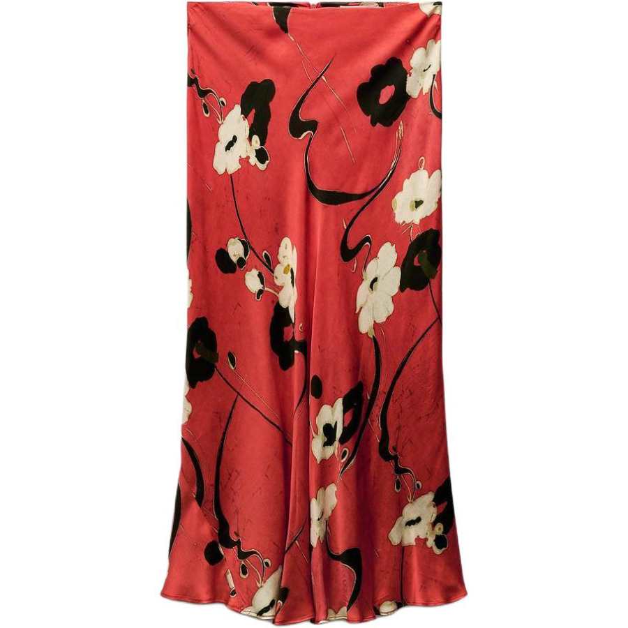 ZARA ZW Casual Long Skirt Women's Red