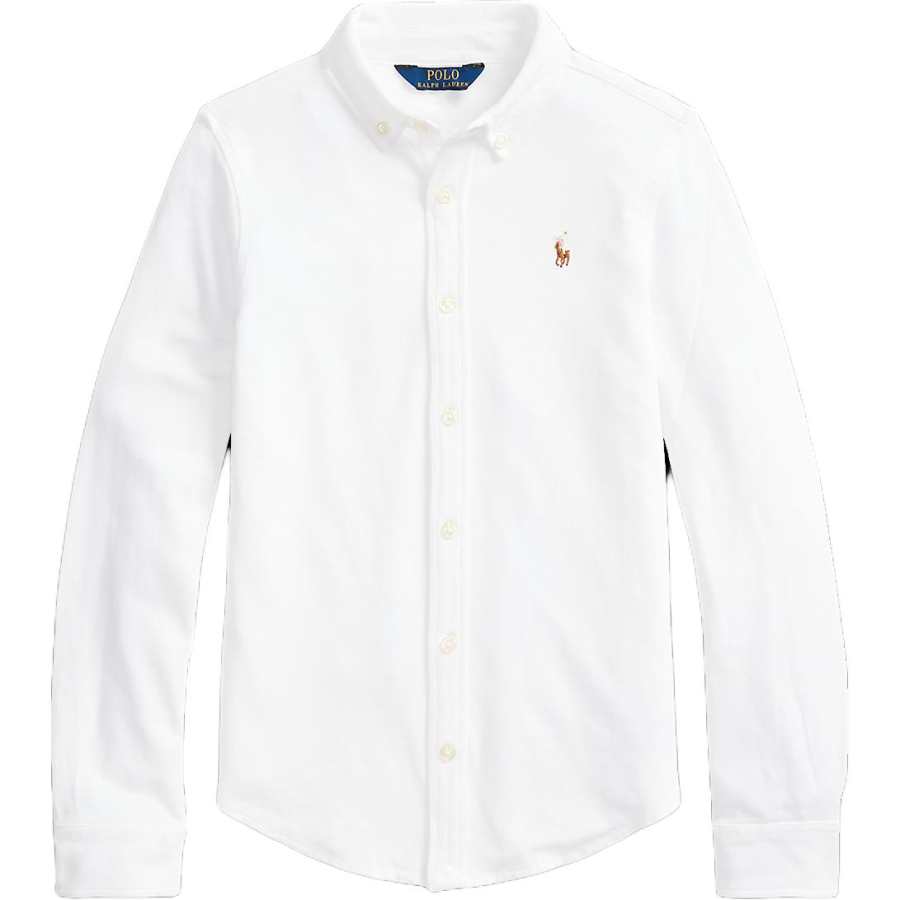 Polo Ralph Lauren FW23 Solid Color Brand Logo Casual Shirt Spring Fall Teenagers White