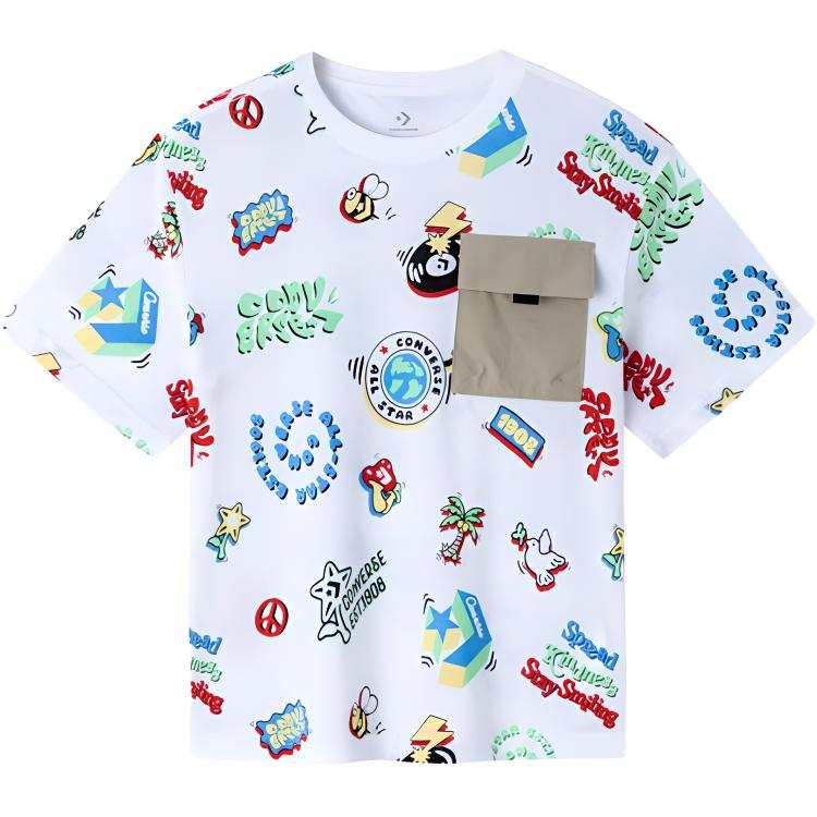 Converse New Oatmeal Ian T Shirt Pure White Children Aged 3 7 Years Old