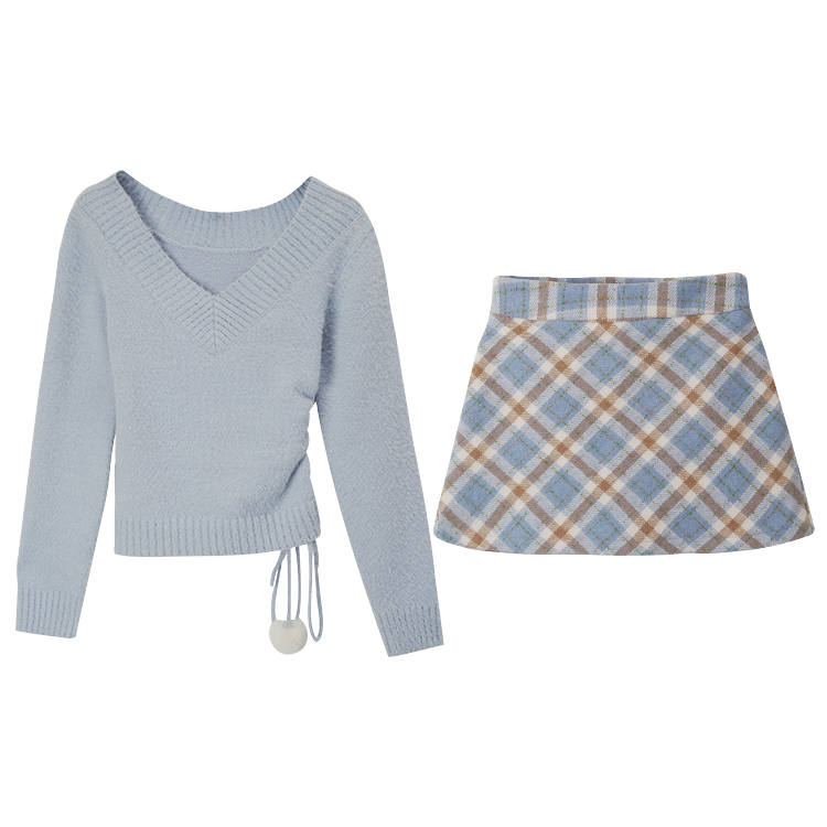 Fabric Pig Skirt Set Women's Light Blue