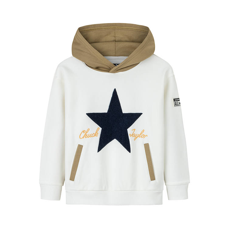 Converse Sweatshirt Fleece Lined Thermal Comfortable Stars Logo Print Long Sleeved Feather White Teenagers