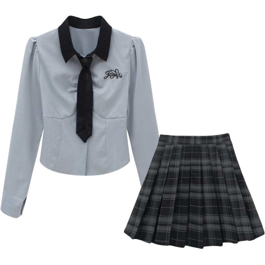 Qiuerle Two Piece Skirt Sets Women's Polo Collar Moderate Short