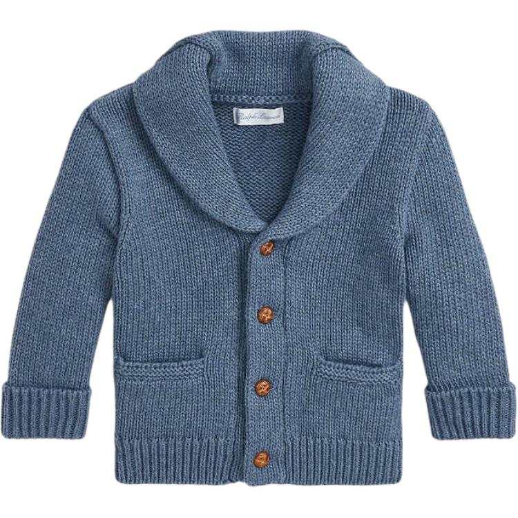 Polo Ralph Lauren FW24 Solid Color Cotton Single Breasted Sweater Blue Infant And Toddler