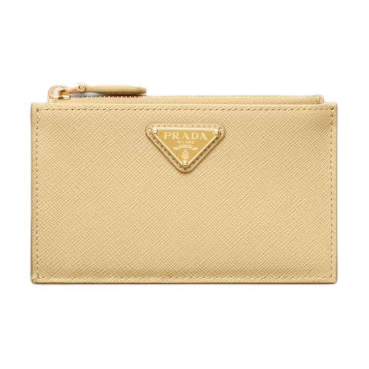 PRADA Saffiano Cow Leather Card Holder Women's Vanilla Yellow
