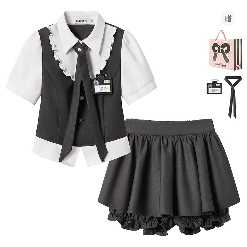 FABRIC PIG Two Piece Skirt Sets Women's Lapel Moderate Short