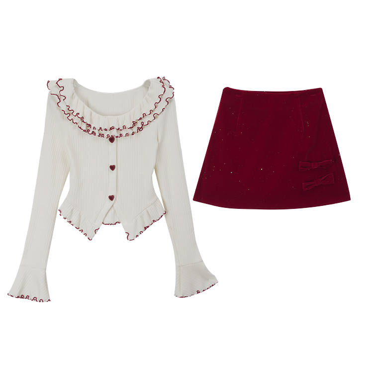 Fabric Pig Skirt Set Women's Red