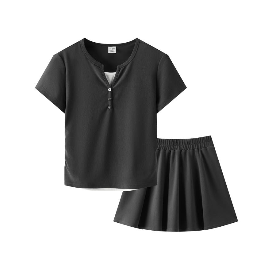 Semir Two Piece Skirt Sets Women's Crew Neck Moderate Short