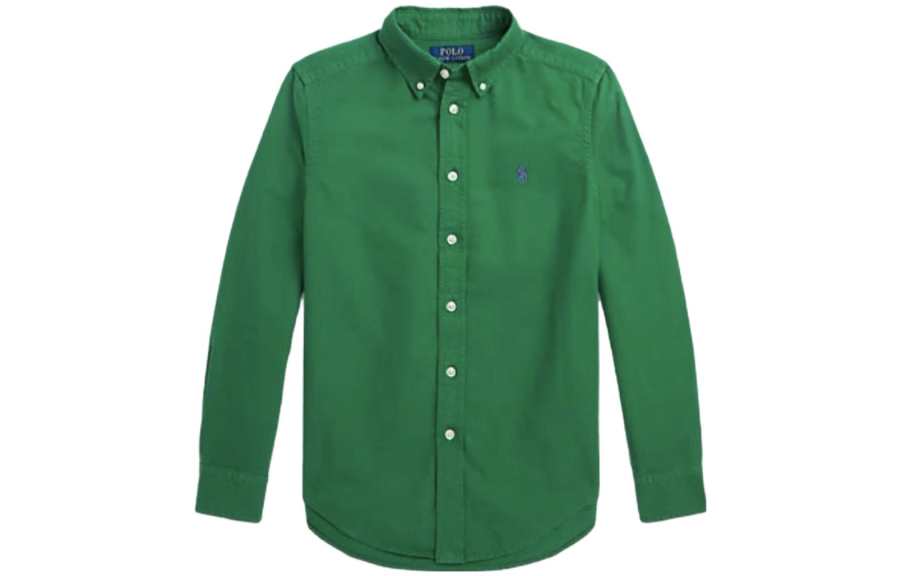 Polo Ralph Lauren SS23 Solid Color Animal Pattern Brand Logo Shirt Autumn Spring Kids' Green