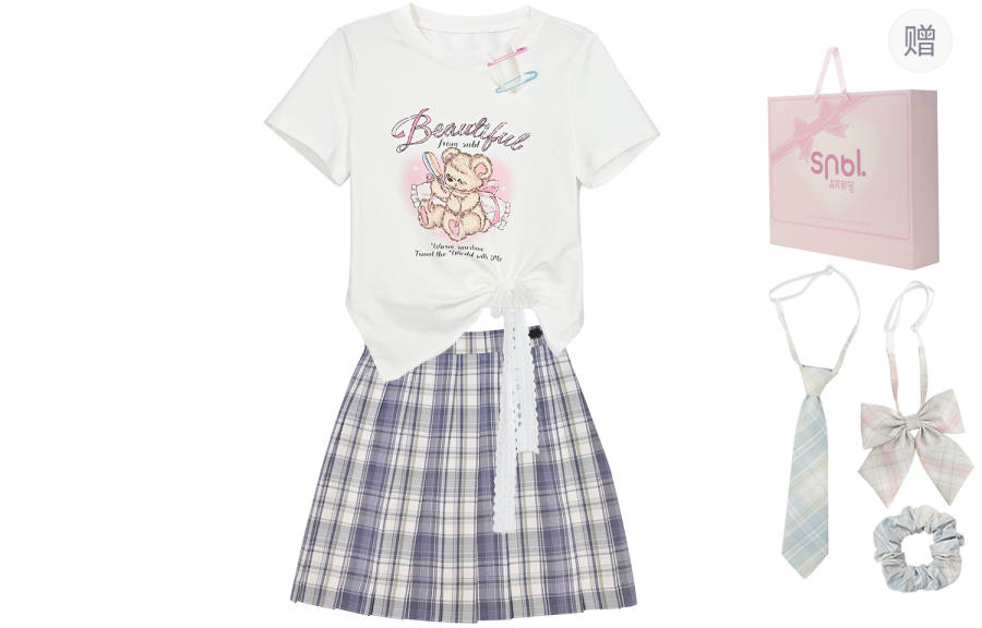 SNBL Uniforms Women's Plaid Skirt+T Shirt Polo Collar Moderate Short