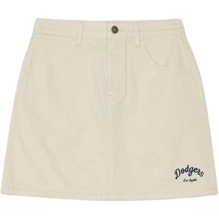MLB Varsity Los Angeles Dodgers Denim Short Skirts Women's Dark Cream