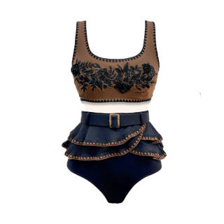 Visual Mood Two Piece Swimsuit Women's Brown Black