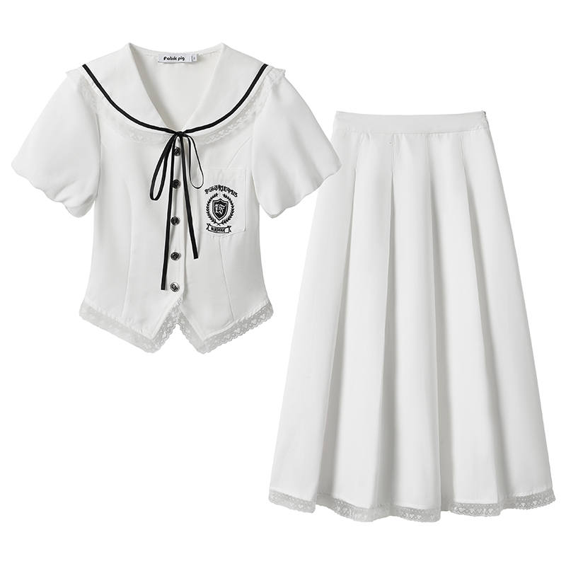 FABRIC PIG Two Piece Skirt Sets Women's Peter Pan Collar Moderate