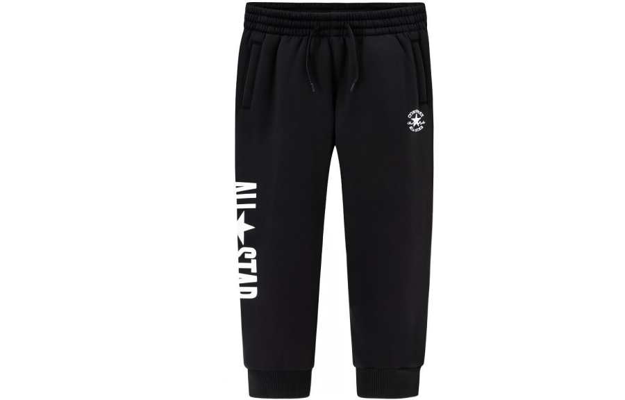 Converse Sweatpants Letter Print Mid Rise Elastic Cuff Thickened And Fleece Lined Casual Pants Kids' Jet Black