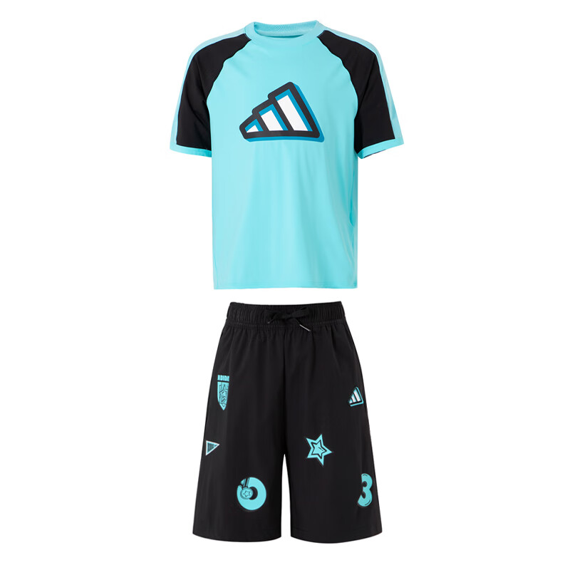 Adidas Adidas Casual Sportswear Clothing Sets Light Blue+Black Children Aged 3 7 Years Old