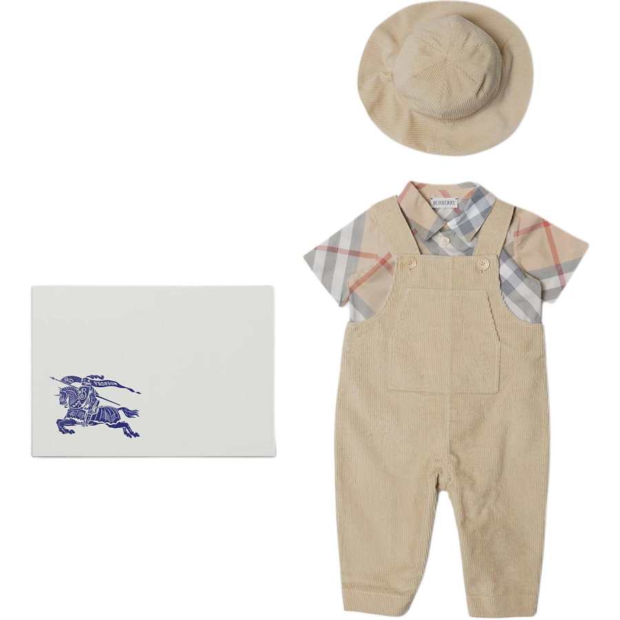 Burberry Crawlers Kids' Apparel Cotton Three Piece Baby Gift Set Light Stone Infant And Toddler