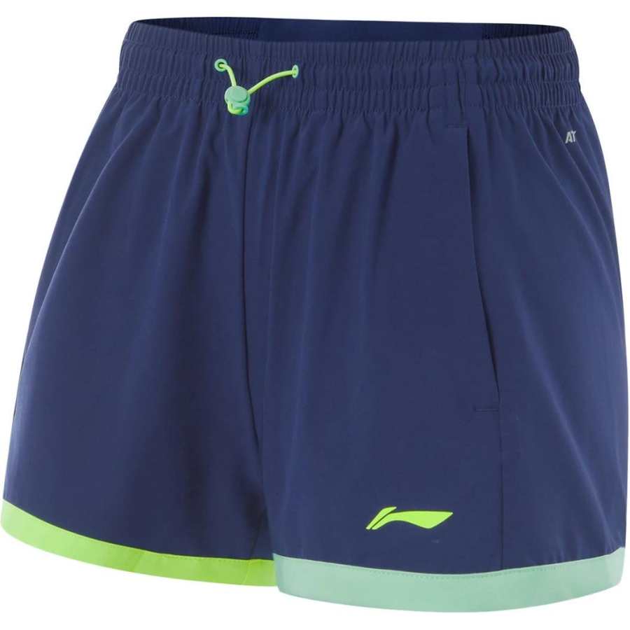 Li-Ning Li Ning Running Collection Sports Shorts Women's Dark Ship Blue Neon Yellow Green Cooling Green