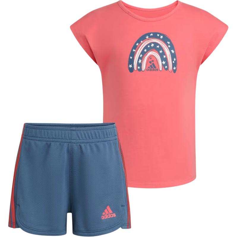 Adidas Adidas GRAPHIC C TEE MESH SHORT SET Casual Sportswear Red Merle Children Aged 3 7 Years Old