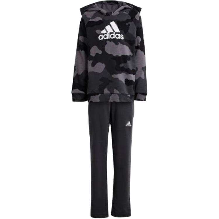 Adidas Adidas Essential ALLOVER PRINT HOODIE SET KIDS Casual Sportswear Grey / Black / White Children Aged 3 7 Years Old