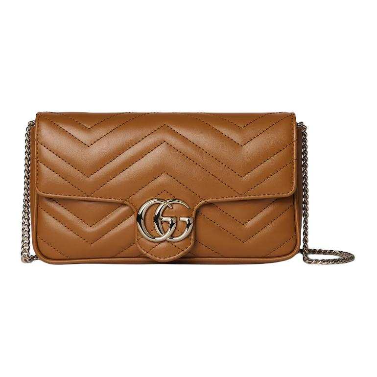 GUCCI GG Marmont Leather Shoulder Bag Small Women's Brown