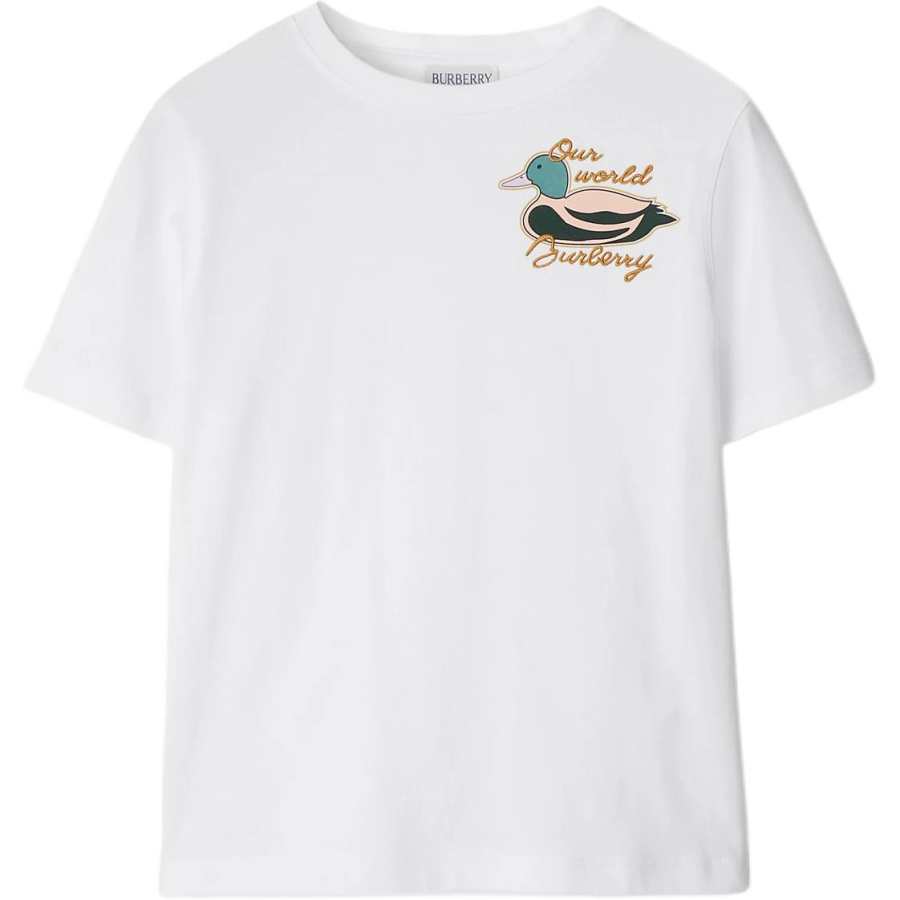 Burberry FW24 Logo Duck Pattern Crew Neck Short Sleeved T Shirt White Kids'