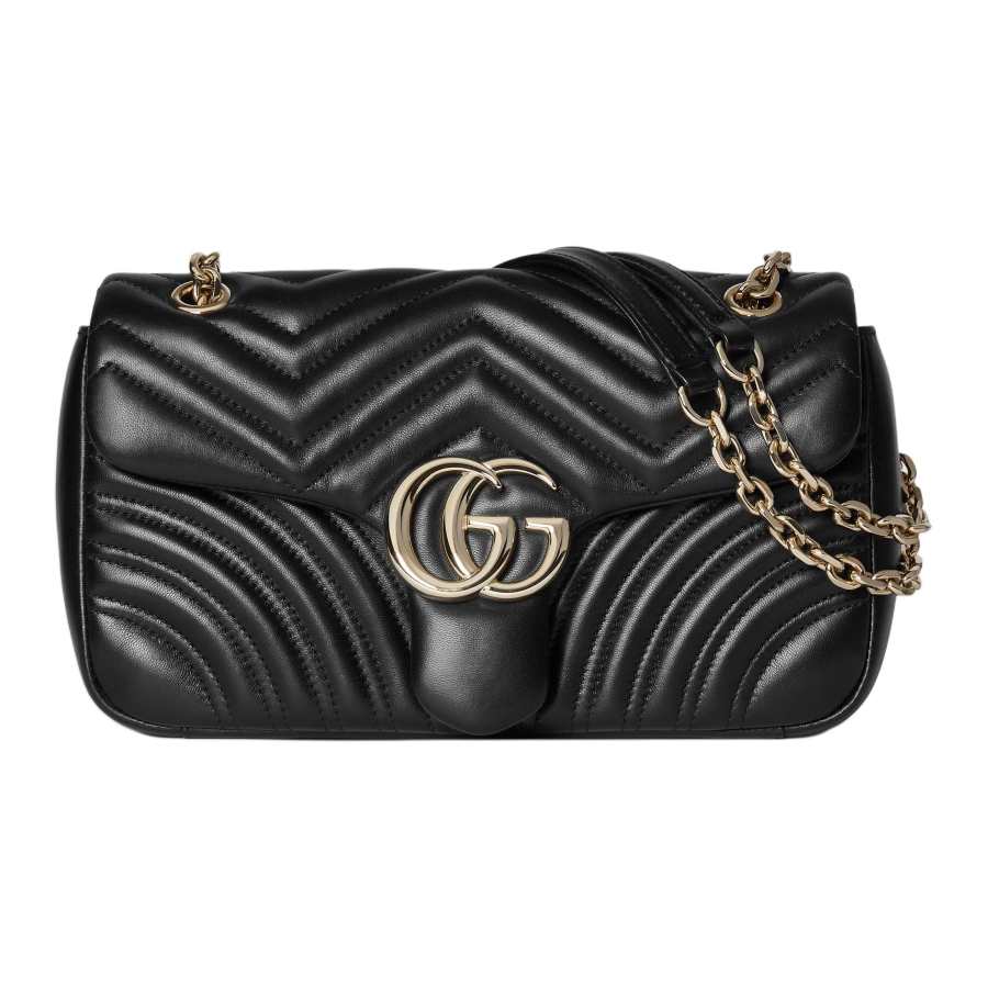 GUCCI GG Marmont Lambskin Shoulder Bag Medium Women's Black