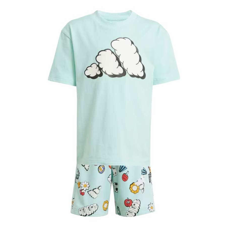 Adidas Adidas Casual Sportswear ESSENTIALS 2 Piece Set Semi Reflective Aqua Green/White Kids'