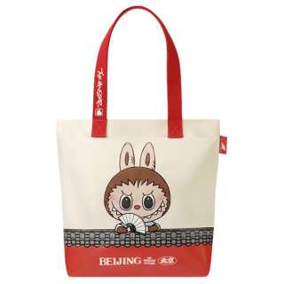 POP MART Polyethylene Tote Bag, Shopping Bag, Handbag, Shoulder Bag Women's White & Red