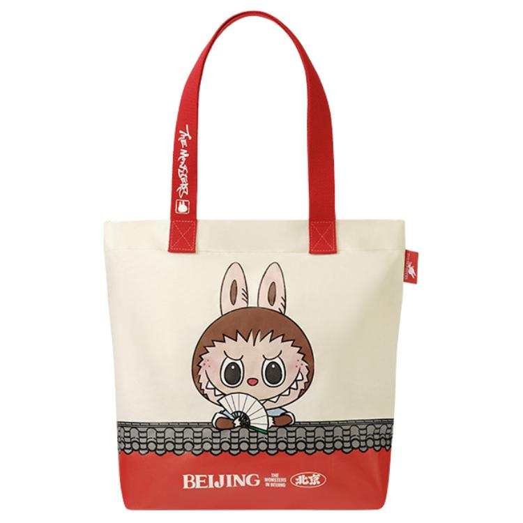 POP MART Polyethylene Tote Bag, Shopping Bag, Handbag, Shoulder Bag Women's White & Red