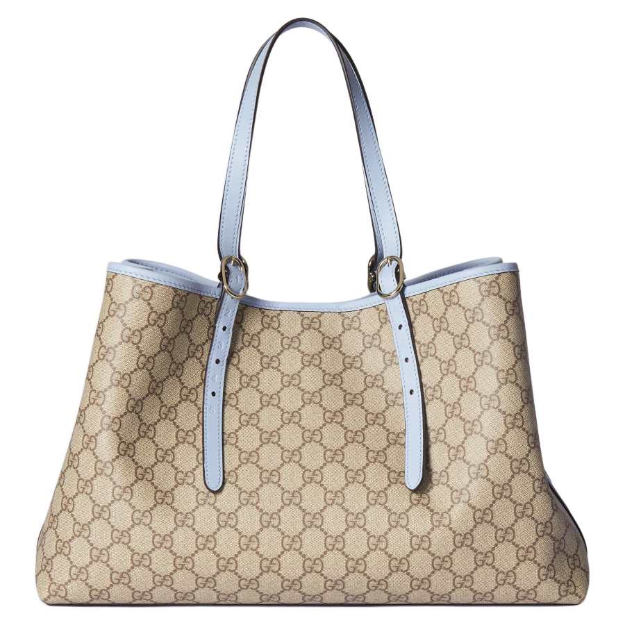 GUCCI GG Emblem Coated Fabric Shoulder Bag Large Women's Beige & Dark Brown