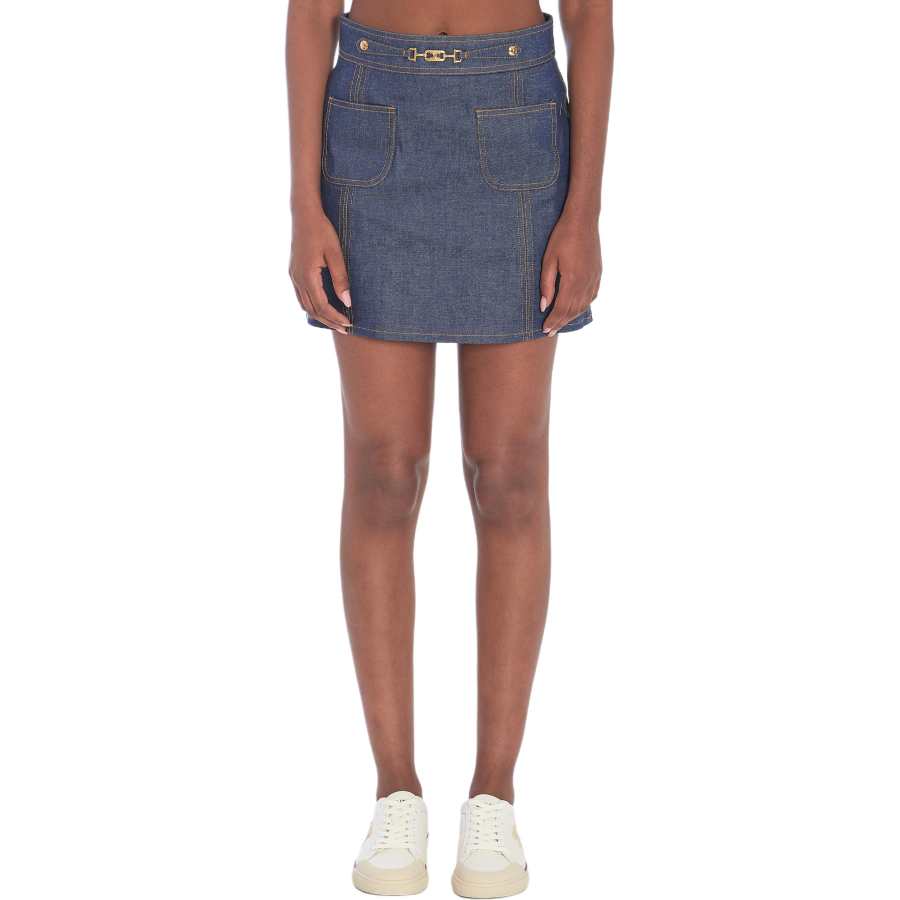 CELINE CELINE Logo Plaque Denim Skirt