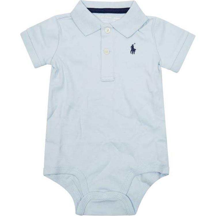 Polo Ralph Lauren Kids' Apparel, Solid Color Button Logo Short Sleeved Triangle Jumpsuit Light Blue Infant And Toddler