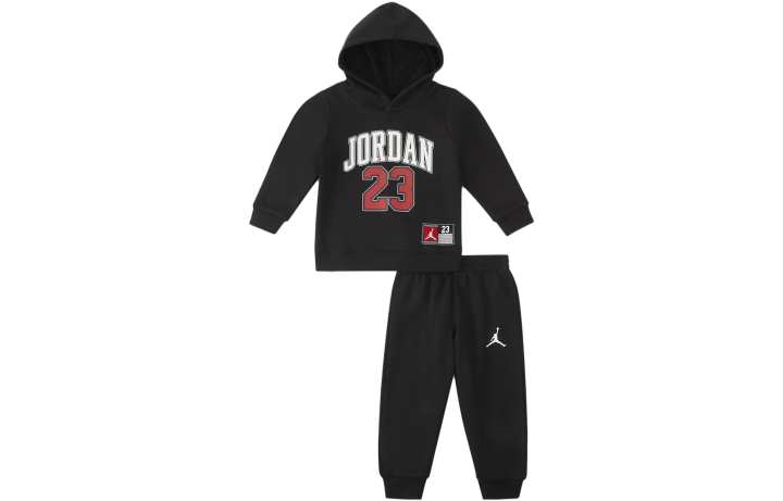 Jordan Jordan Jumpsuit Kids' Apparel, Alphanumeric Fleece Lined Hoodie Casual Elastic Cuff Pants Baby Set Black