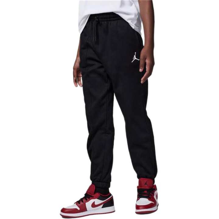 Jordan Jordan Knitted Sweatpants Kids' Apparel, Solid Color Lace Up Casual Fleece Lined Elastic Cuff Black Kids'