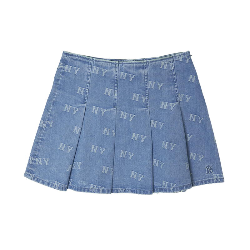MLB New York Yankees Monogram Denim Short Skirts Women's Light Blue