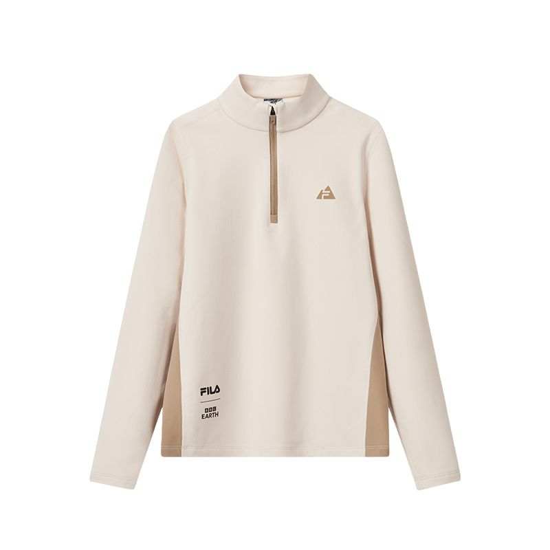 FILA KIDS x BBC Earth T Shirt PERFORMANCE Collection, Fleece Lined Thermal Sports Stand Collar Long Sleeved Gray Wheat