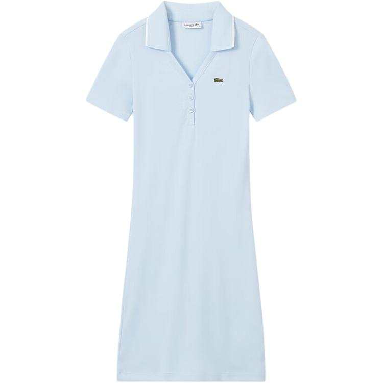 LACOSTE SS25 Short Sleeved Dress Women's Light Blue/White