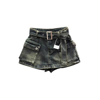 MENING Denim Shorts Women's Moderate Mock Two Piece