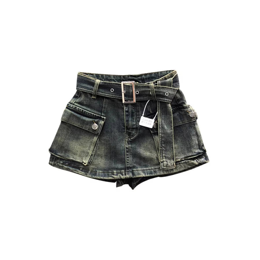 MENING Denim Shorts Women's Moderate Mock Two Piece